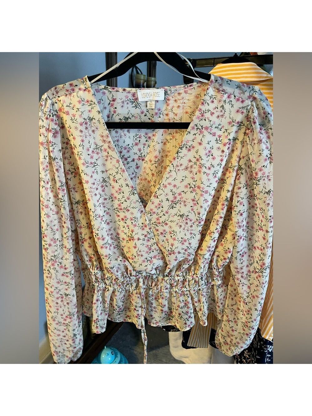 Abrand Floral Wrap Blouse - Cream and Pink